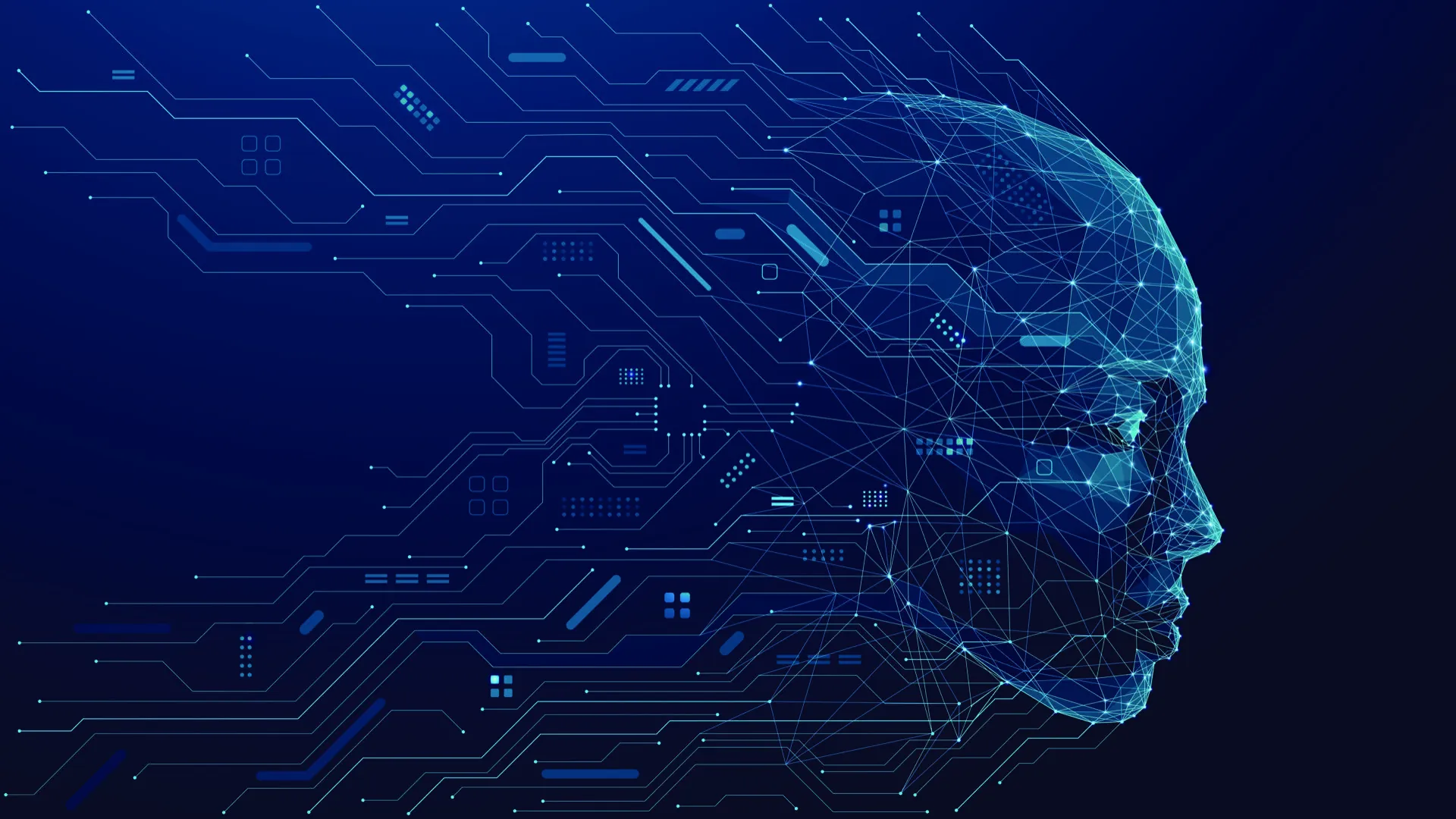 Enterprise AI Visibility Platform — wireframe AI face with circuit patterns
